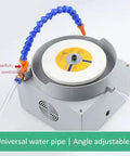 Heavy Duty 24V Wet Bench Grinder Featuring Kickass Bidirectional Rotation And Three Premium Diamond Discs For Slick Metal Glass Jade Polishing Plus Integrated Water Cooling with adjustable water pipe.