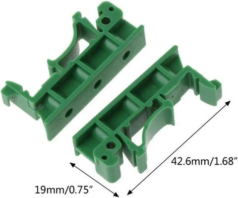 Green PA66 C45 DIN Rail PCB Mounting Adapter Carrier Clip For 35mm Rails With 15mm Spacing, 42.6x19x10mm Size
