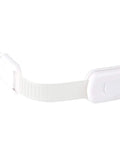 Baby Safety Locks For Cabinets And Drawers, Multifunctional Strap Lock With Non Plastic Design, Easy Peel And Stick Installation For Kid Safe Cupboards And Fridges, Keeps Curious Kids Safe In Everyday Home Use, shown in white color, closed position