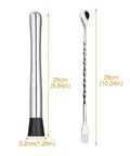 10 Inch Cocktail Muddler Set With 2 Stainless Steel Muddlers And 2 Long Handle Mixing Spoons For Mojitos And Fruit Drinks