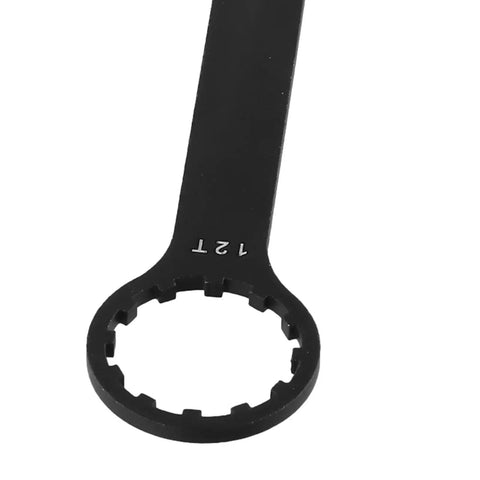 Front Fork Cap Wrench Tool for SR Suntour XCR XCT XCM RST Suspension Forks, black aluminum design, 12T marking visible.