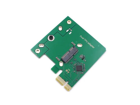 Compact Dual Edge Tpu Pcie X1 Low Profile Adapter With Coral Accelerator Support For Machine Learning Ai Projects shown from top.