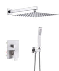 Wall Mounted Shower System With 12 Inch Rainfall Shower Head And Handheld Combo Brushed Nickel Finish Fingerprint Resistant Includes Rough In Valve Body And Trim Easy Clean And Durable Water Pressure Boost