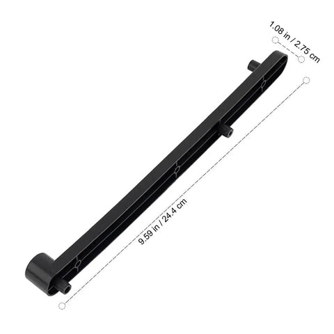 Hidden Flip Up Cabinet Door Rail Set 9.5 Inch Track Hardware side view showing dimensions in black metal