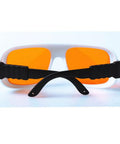Top Shelf Teal Laser Safety Glasses With OD 5 Plus Shielding Two Hundred Through Five Hundred Forty Nanometers, featuring orange lenses.