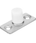 Heavy Duty Nylon Barn Door Rollers Rock Solid Floor Mounted Guide Bracket with white nylon cap and metal base for smooth ride.