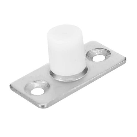 Heavy Duty Nylon Barn Door Rollers Rock Solid Floor Mounted Guide Bracket with white nylon cap and metal base for smooth ride.