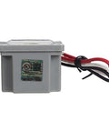Side view of Outdoor 120V Stem Mount Photocontrol With Light Adjustment Bar, showing wires for exterior lighting setup.