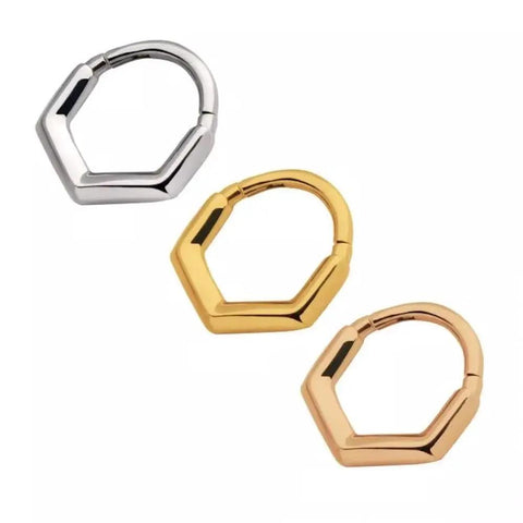 V Shaped Hinged Segment Clicker Ring 16 Gauge 316L Stainless Steel 10mm Diameter Silver Tone For Ear Cartilage Piercing shown in three colors