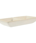 Slick Ceramic Jewelry Tray Featuring A Double Grid Ring Holder And Classy Gold Trim Trinket Dish For Your Nightstand Vibe And Staple Small Daily Organizer viewed from the side, showcasing two compartments.