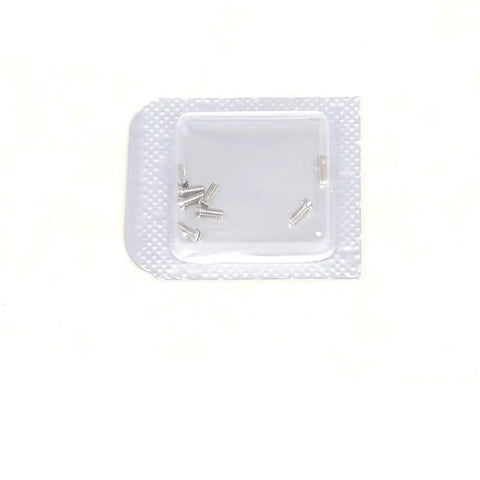 Eight Piece Micro Stainless Steel Phillips Head Watch Back Replacement Screws in packaging for luxury watch servicing.