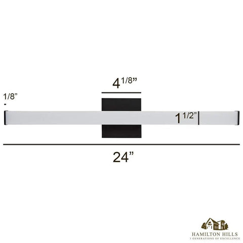 Dimensions of Rectangular 24 Inch Thin Bar LED Vanity Light In Brushed Black For Over Mirror Bathrooms With 3000K 3500K Or 4000K CCT