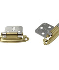Self-Closing Cabinet Hinges, Chrome And Polished Brass Face Mount, Variable Overlay, 2 1/8 Inch Hole Centers, Polished Brass Finish