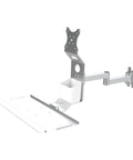 Heavy Duty Wall Mount Monitor Arm Paired With A Foldable Keyboard Tray, steel construction, adjustable height, wall-mounted design.