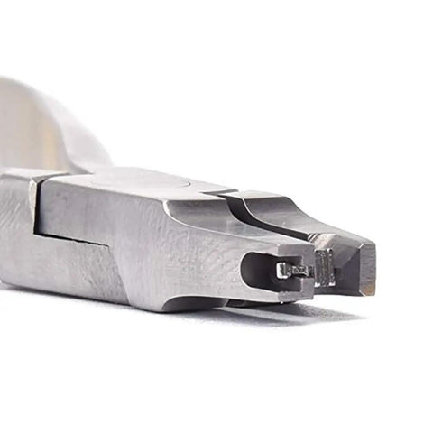Close-up of Dental Free Hook Clamp Forceps For Precise Hook Placement Pliers with sharp cutting edges and hardened alloy beak.