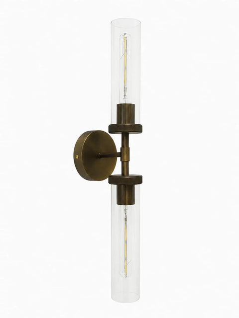 LumoCraft 22 Inch Hardwired Bronze Wall Sconce Clear Glass 2 Light Bathroom Sconce Living Room Wall Sconce for Bedroom (Bulb Included) side view with clear glass.