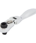 Dual Head 72 Tooth Ratchet Wrench With One Hand Quick Release Socket Driver For Effortless Auto Repair Work close-up view with chrome finish.