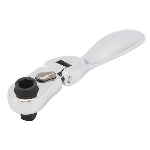 Dual Head 72 Tooth Ratchet Wrench With One Hand Quick Release Socket Driver For Effortless Auto Repair Work close-up view with chrome finish.
