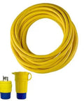 Heavy Duty Industrial Power Cordset With IP69K Waterproof Rating Rugged Yellow Shell 100 Foot Extension Cable Featuring NEMA L5 20P To L5 20C Locking Plugs coiled for storage.
