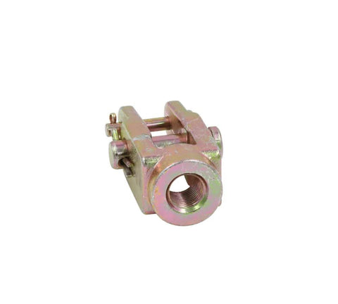 Two Pack Clevis With Two Pins Kit Replaces OEM 1090344 681-423-0050 ZBRAS3000, side view of metal clevis with threaded hole