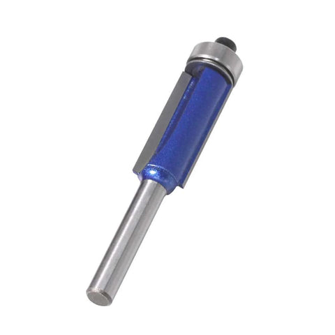 Four Piece Flush Trim Router Bit Set With One Quarter Inch Shank And Top Bearing Includes Cutting Diameters One Quarter Five Sixteenths Three Eighths And One Half Inch Industrial Carbide Cutters For Smooth Finishing On Solid Wood MDF Plywood And More