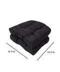 Stacked black Overstuffed Waterproof Outdoor Chair Cushions Set Of 2 19x19 U Shaped Patio Cushions for wicker rocking chairs and dining room.