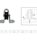 Marine 1/4 Inch Surface Mount Pulley Block With Nylon Sheave And Stainless Steel T304 For Boat Deck Rigging, diagram, dimensions