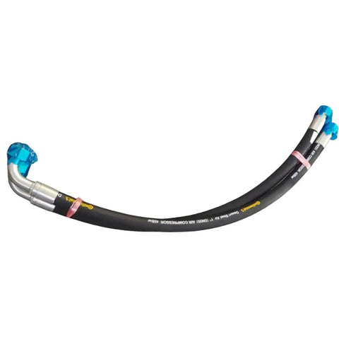 Heavy Duty Replacement Hose For Screw Air Compressor, black reinforced polyurethane, 4 feet long, tight seal, plug and play setup.