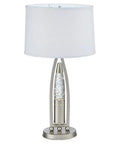 Ultra Modern Table Lamp With Sparkling Water Droplet Dance Night Light, Satin Nickel Finish, Glass And Metal Frame