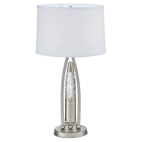 Ultra Modern Table Lamp With Sparkling Water Droplet Dance Night Light, Satin Nickel Finish, Glass And Metal Frame
