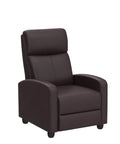 Single brown recliner from Comfy Padded Seat Recliner Chairs Set Of 2 For Home Theater, upholstered in PU leather with sturdy wood frame.