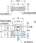 Technical diagram of Dual Output NPN Photoelectric Switch Sensor PM K45 with dimensions and wiring for object detection automation.