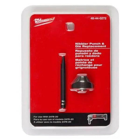 Punch And Die Set 48-44-0272 for M12 FUEL 16 Gauge Nibbler in retail packaging, shown as a replacement accessory for cutting thin metal.