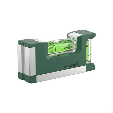 Compact Magnetic Bubble Level 83mm Accuracy for spirit Level for Woodworking Plumbing Metal Surfaces Silver in green and silver design.