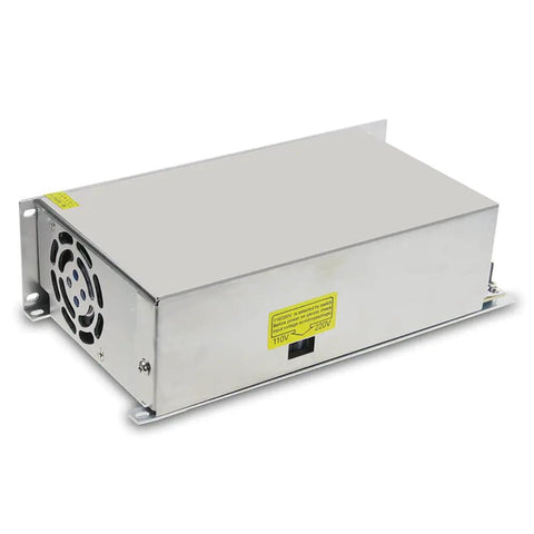Beefy 24V 25A 600W Power Supply Adapter SMPS Switch Mode DC Converter with metal casing, side view, for LED and CCTV
