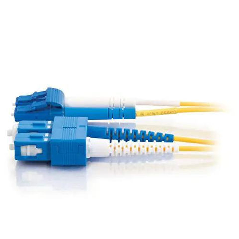 Super Snappy Gigabit Ethernet OS2 Fiber Optic Cable Featuring A Badass Pull Proof PVC Jacket With A Solid LC To SC Connector Design Measuring Nine Point Eight Feet Long In Bright Yellow