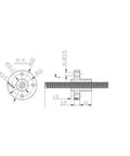 Technical drawing of Beefy 8Mm Dia Trapezoidal Lead Screw With Brass Nut, 200Mm Length, 2Mm Pitch for CNC Router and 3D Printer Reprap.