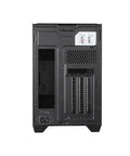 Back view of NR200P V3 Mini ITX Case Dope Compact Build with PCIe 5.0 Riser Cable, showing vertical GPU mount and ventilated backplate.