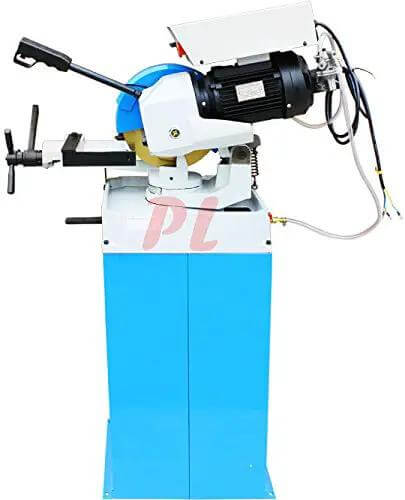 11 Inch Cold Cut Saw With Swivel Base And 110V 1 5HP Motor Built Like A Tank For Industrial Metal Fabrication Featuring Full Gear Drive Quick Release Vise And Grind Free Precision Cuts, side view showcasing motor and controls.