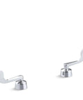 Triton Wristblade Lever Handles For Widespread Faucets In Polished Chrome With Red And Blue Index Buttons shown side by side