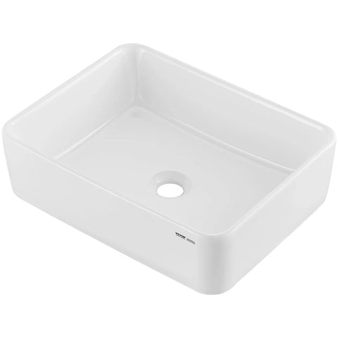 Kick Up Your Vanity Game With Solid White Rectangular Ceramic Vessel Sink, 19 By 14 Point 7 Inch Above Counter Basin, Modern Glossy Finish, Smooth Operator Glaze That Makes Cleanup Totally Stress Free