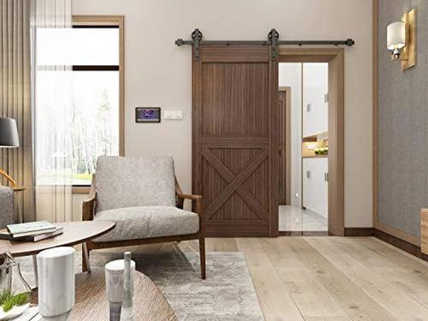 Heavy Duty Sliding Barn Door Hardware Kit With 6.6 Ft Rail In Black Finish Sturdy Large Wheel Design Easy To Install Fits 36 To 40 Inch Wide Doors