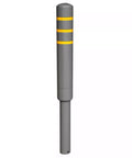 No Sweat Installation Heavy Duty Steel Safety Bollard Pour In Place Post With Vivid Reflective Strips, gray with yellow markings.