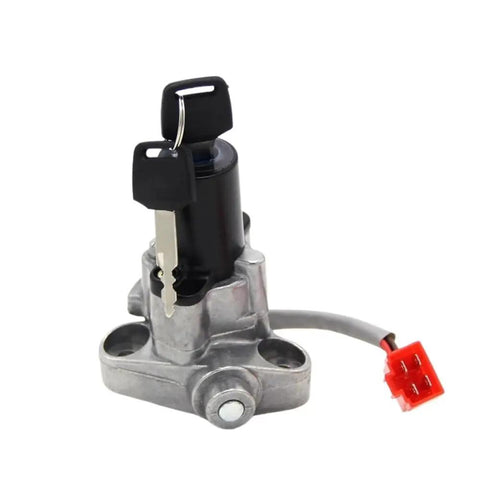 Bad Ass Motorcycle Ignition Key Lock Switch Set Kit Direct Fit For Your Yamaha V Star Drag Star Classic Silverado XVS 1100a Engine Starts Easy Plug And Play Design Replaces Stock Parts Quick Install For Riders Crave Reliable Performance On Their Ride., motorcycle ignition key switch with two keys, metal body and red connector
