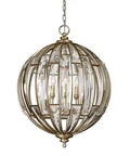 Six Light Burnished Silver Champagne Leaf Iron Pendant With Beveled Crystal Droplets Bringing A Smooth Traditional Glow Up To Your Dining Room Or Entryway Space Today lighting fixture with an orb design, crystal accents, and burnished silver finish.