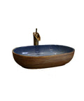 USZWBY Vessel Sinks Bathroom Vessel Sink Oval Ceramic Washbasin Vintage Art Countertop Basin with gold faucet, elegant design.