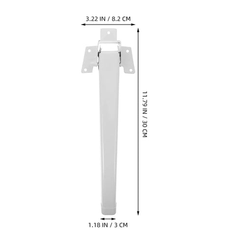 White foldable leg for Four Piece Replacement Table Legs For Window Sill And Coffee Tables, measures 11.79x3.22 inches.