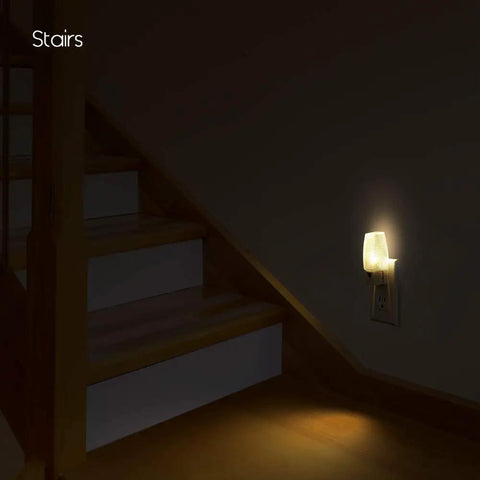 Plug In Night Light With Dusk To Dawn Sensor Warm 2700K Soft White Glow Energy Efficient Half Watt No Bulbs To Swap in stairs