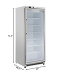 Legit 21 Cubic Feet Glass Door Freezer With Digital Temp Control And Adjustable Shelves Heavy Duty Steel Exterior for retail use, front view.