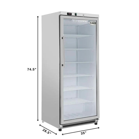 Legit 21 Cubic Feet Glass Door Freezer With Digital Temp Control And Adjustable Shelves Heavy Duty Steel Exterior for retail use, front view.